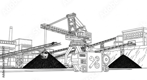 Industrial Coal Mining Equipment Illustration.