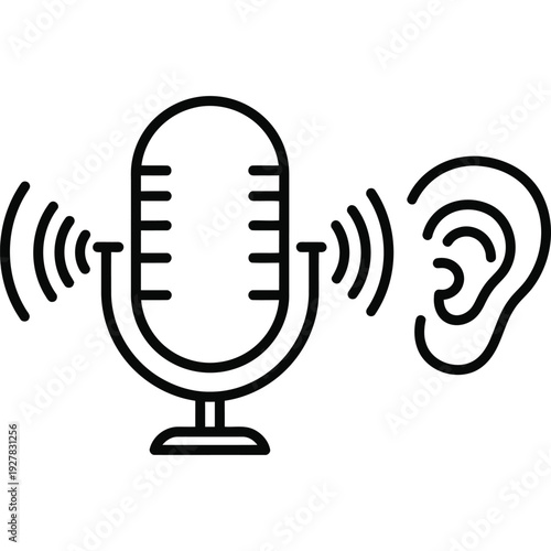 Microphone and ear icon with sound waves