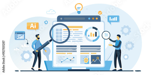 Data analysis and artificial intelligence concept with illustrated people