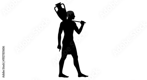 Man Walking with Water Jug on Head.