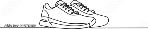 Vector illustration of sneakers. Sports shoes in a line style. Continuous one line. Can used for logo, emblem, slide show and banner. one line Icon drawing