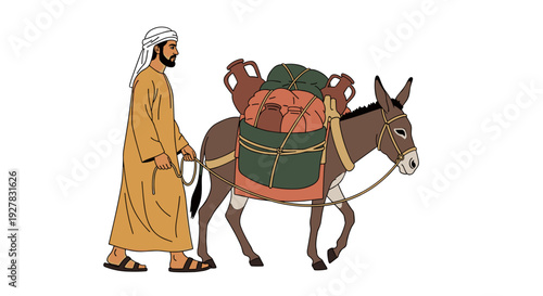 Man Walking Donkey with Heavy Load.
