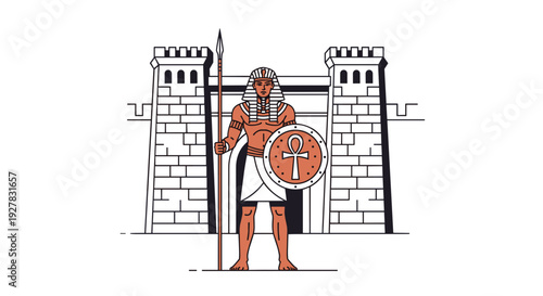 Medieval Knight Standing with Shield and Spear.