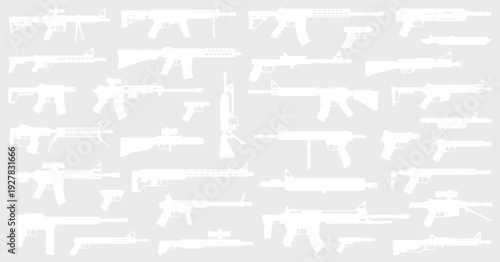 Assault Rifles and Machine Guns Outline Vector Illustration Collection of Modern Firearm Silhouettes for Military Defense Security and Tactical Weapon Graphic Design