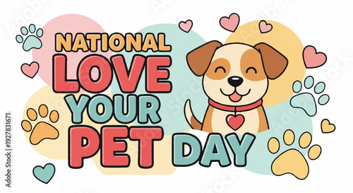 National love your pet day illustration with happy dog and hearts