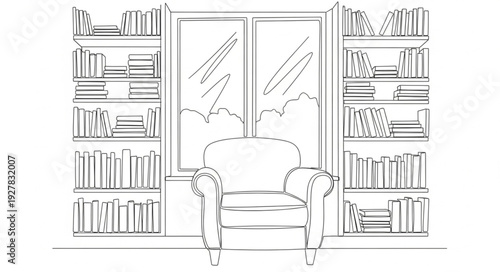 Illustration of Children Reading in Library.