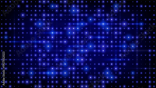 Flashing background led wall lights. Blue cyan glowing dots abstract background. Tech inspired abstract backdrop. Bright flicker stage lights. Futuristic blue dot pattern. Vector illustration