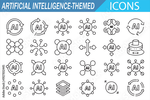 AI Technology Vector Icons – Data Science and Robotics Line Set