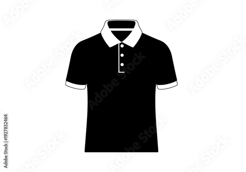 Stylized graphic representation of a classic short-sleeved polo shirt design, featuring a contrast collar and button placket for apparel and fashion concepts