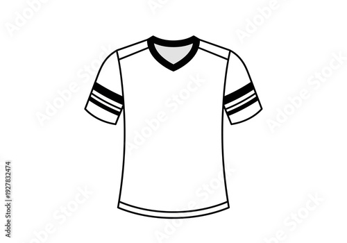 Simple vector illustration of a blank white t-shirt with black striped sleeves, perfect for design mockups and apparel graphics