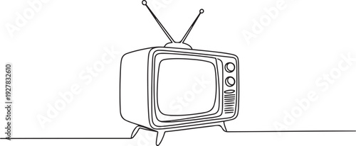 Continuous line drawing of Retro TV. one line Icon drawing