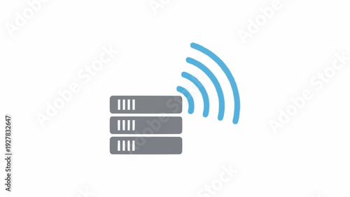 Server with wireless signal transmission icon.