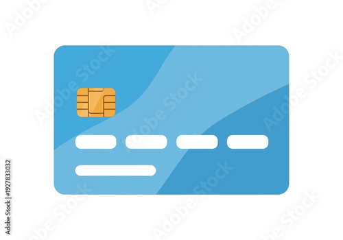 Blue credit card icon with a gold chip for electronic payments and financial transactions. Vector illustration for banking and commerce concepts