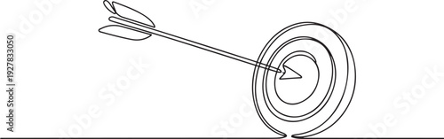 Continuous one line drawing of arrow on target circle. Target bullseye or arrow on target. The business grows according to the goals set. Business market concept. one line Icon drawing