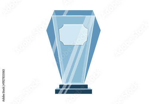 Crystal trophy with blank plaque and base, symbolizing achievement, recognition, and success in competitions and awards ceremonies