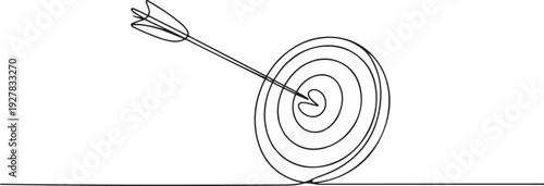 Continuous one line drawing of arrow on target circle. Target bullseye or arrow on target. The business grows according to the goals set. Business market concept. one line Icon drawing