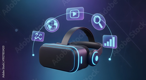 Wallpaper Mural Virtual reality headset with glowing icons for modern technology and digital media Torontodigital.ca