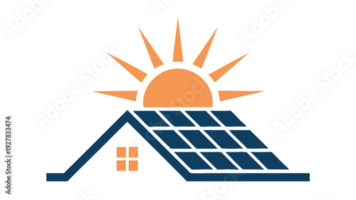 Solar panels on a house roof under a bright sun symbolizing renewable energy.