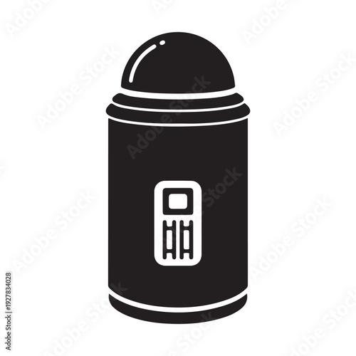 Black and white illustration of a parking meter with a dome top and slot for payment  isolated on white background