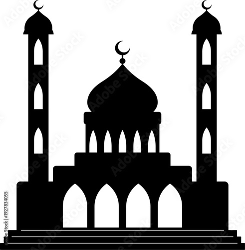 Islamic mosque silhouette with dome and minarets vector