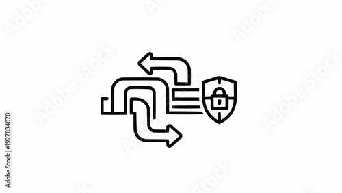 Shield with arrows and lock symbol.