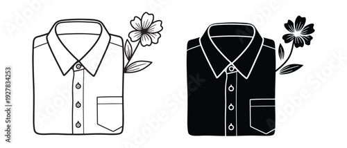 Line drawing of shirts with flowers on white background