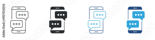 Mobile messaging icon set, smartphone chat symbol, online conversation sign, digital communication vector illustration