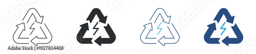 Energy recycling icon set, renewable power symbol, electricity reuse sign, sustainable technology vector illustration