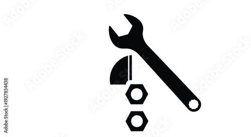 Vector graphic illustration depicting a wrench and nuts for repair or maintenance tasks