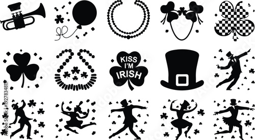 St Patricks Silhouette Icon Vector Set Saint Patrick Typography Silhouette Icon Pack