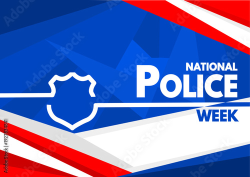 National police week banner with badge line silhouette, honor courage commitment, vector illustration