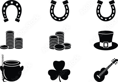 St Patricks Silhouette Icon Vector Set Saint Patrick Typography Silhouette Icon Pack