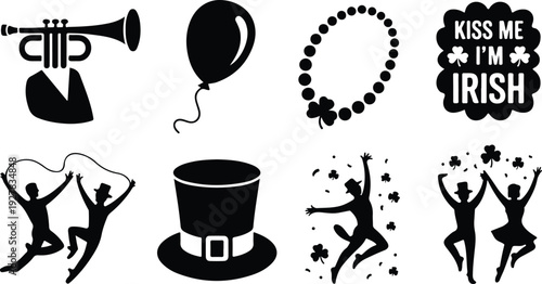 St Patricks Silhouette Icon Vector Set Saint Patrick Typography Silhouette Icon Pack