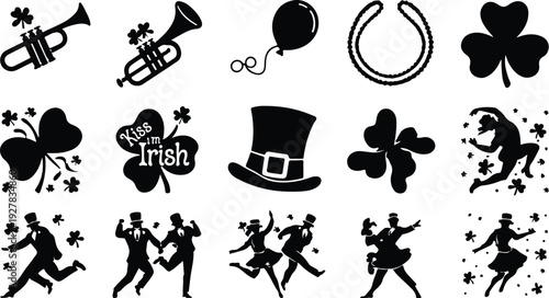 St Patricks Silhouette Icon Vector Set Saint Patrick Typography Silhouette Icon Pack