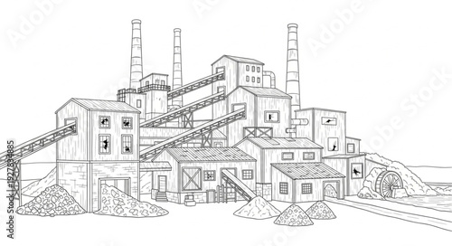 Industrial Factory Buildings with Chimneys.