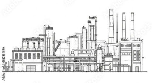 Industrial Factory Buildings with Chimneys.