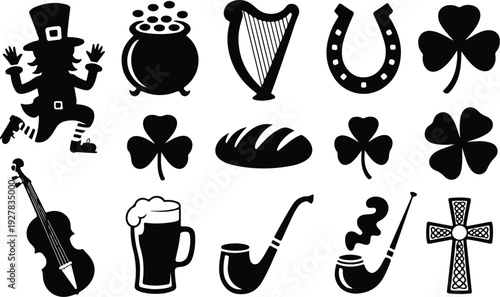 St Patricks Silhouette Icon Vector Set Saint Patrick Typography Silhouette Icon Pack
