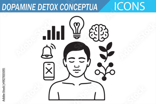 Brain Health and Mindfulness Icons – Digital Addiction Awareness