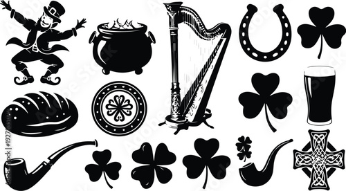 St Patricks Silhouette Icon Vector Set Saint Patrick Typography Silhouette Icon Pack