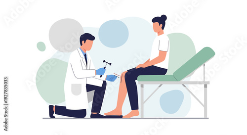 Doctor Examining Patient's Knee Reflex with Reflex Hammer in Medical Office
