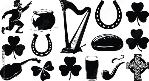 St Patricks Silhouette Icon Vector Set Saint Patrick Typography Silhouette Icon Pack