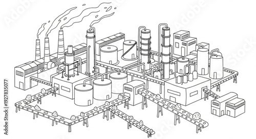Industrial Factory Complex Illustration.