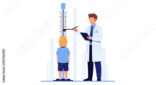 Doctor measuring child's height with stadiometer for medical checkup