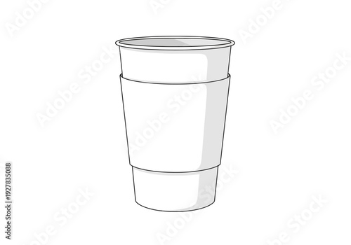 A simple line drawing of a white disposable coffee cup with a sleeve, perfect for illustrating beverages and casual drinks