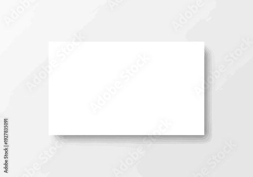 Blank white rectangular paper card mockup with a soft drop shadow on a textured light gray background. Vector illustration template for presentations