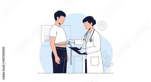 Doctor Measuring Patient's Waistline for Health Checkup