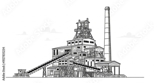 Industrial Factory Complex with Chimney.