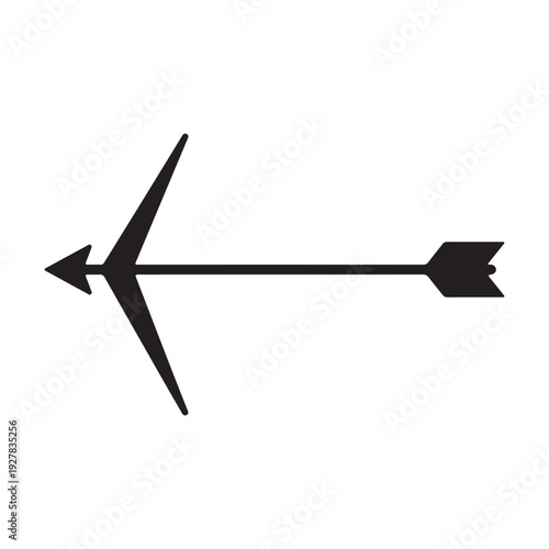 Black arrow with lightning bolt tail pointing to the left on white background