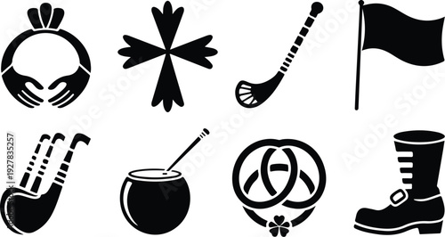 St Patricks Silhouette Icon Vector Set Saint Patrick Typography Silhouette Icon Pack