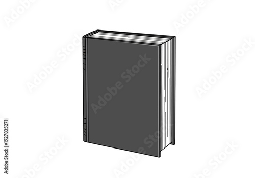 A closed, hardcover book with a dark grey cover and white pages, displayed against a white background. The book is shown from a three-quarter perspective, with its spine on the left